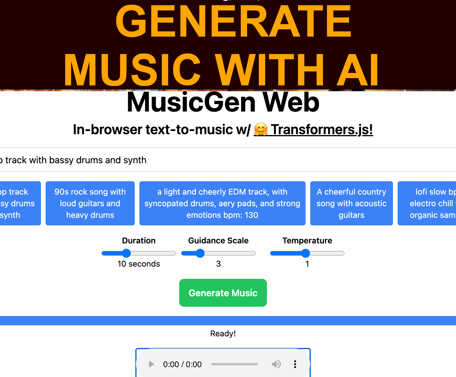 In-browser text-to-music w/ 🤗 Transformers.js!